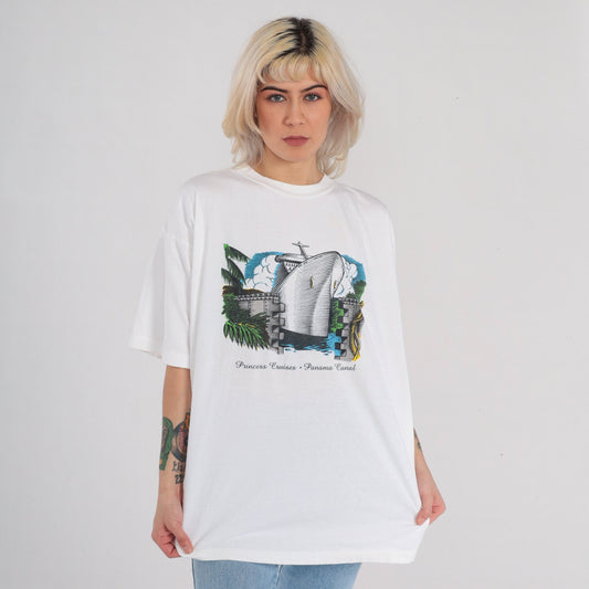 90s Princess Cruises Panama Canal Graphic T-Shirt White Single Stitch Extra Large