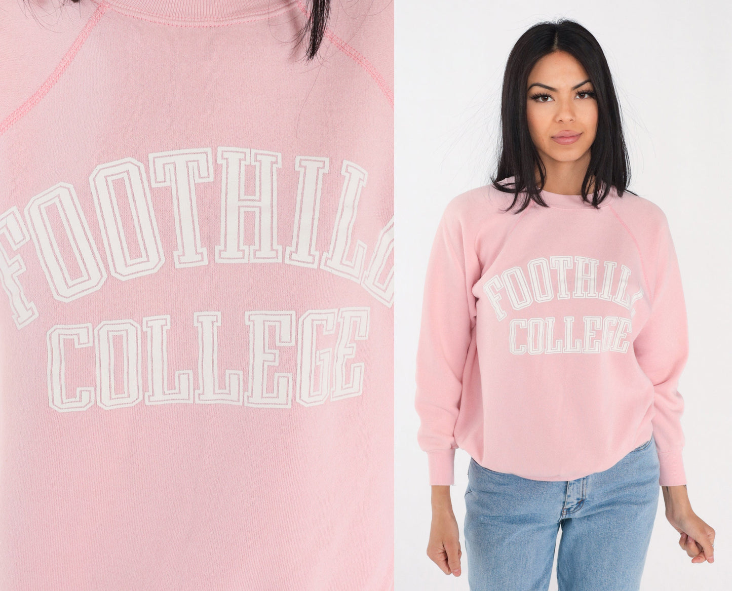 80s Foothill College Baby Pink Raglan Sweatshirt Los Altos Hills Medium