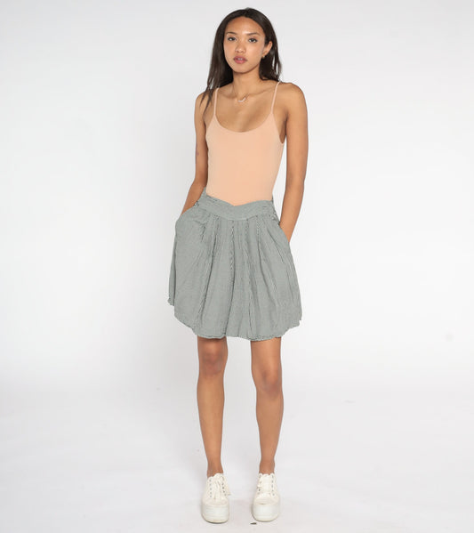90s Black White Gingham Pleated Culottes High Waist Wide Leg Shorts Large