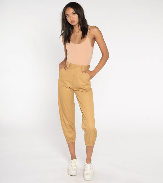 90s Tan Cropped Pants High Waisted Straight Leg Cotton Extra Small XS