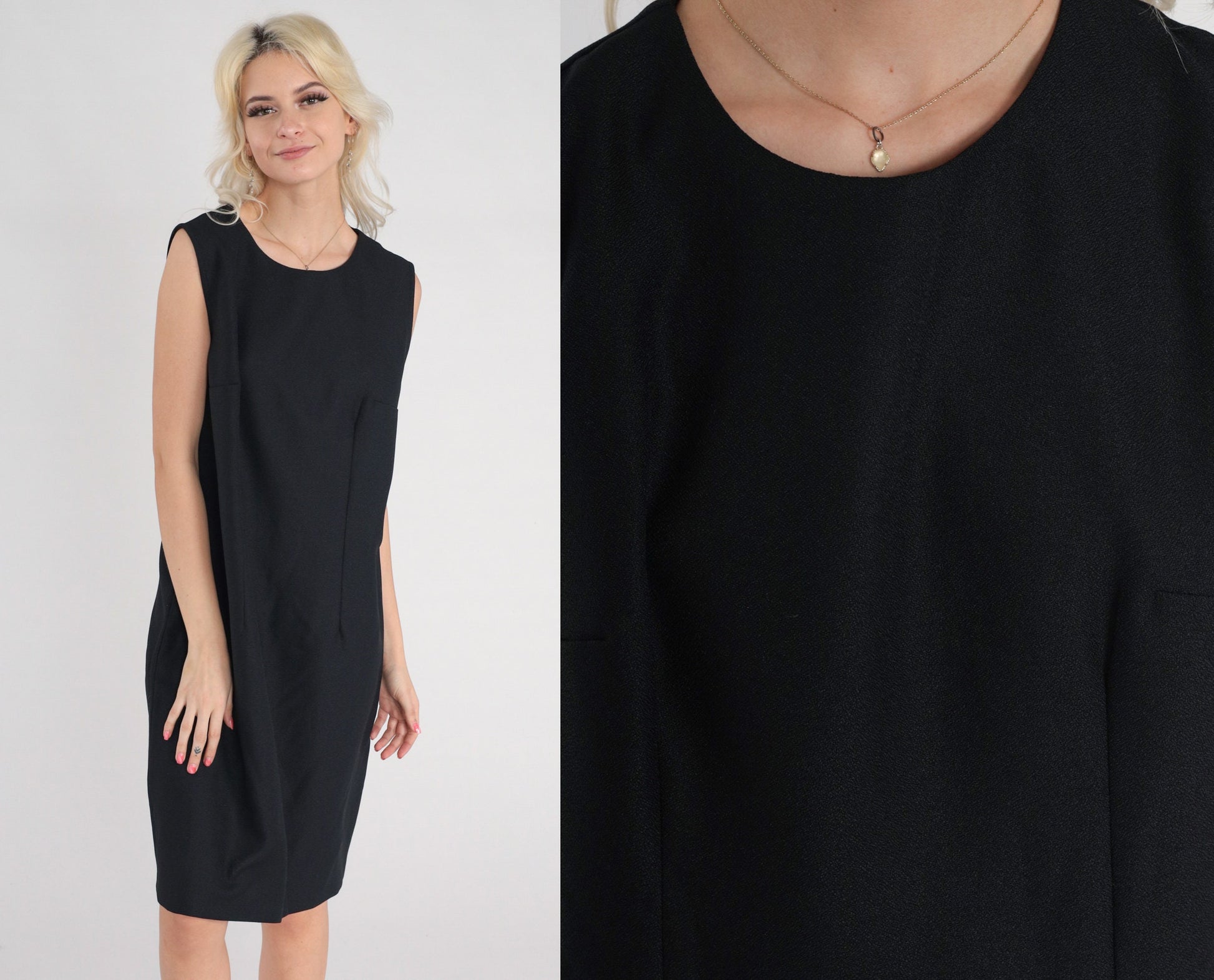 90s Black Shift Mini Dress Sleeveless Zipper Back Large