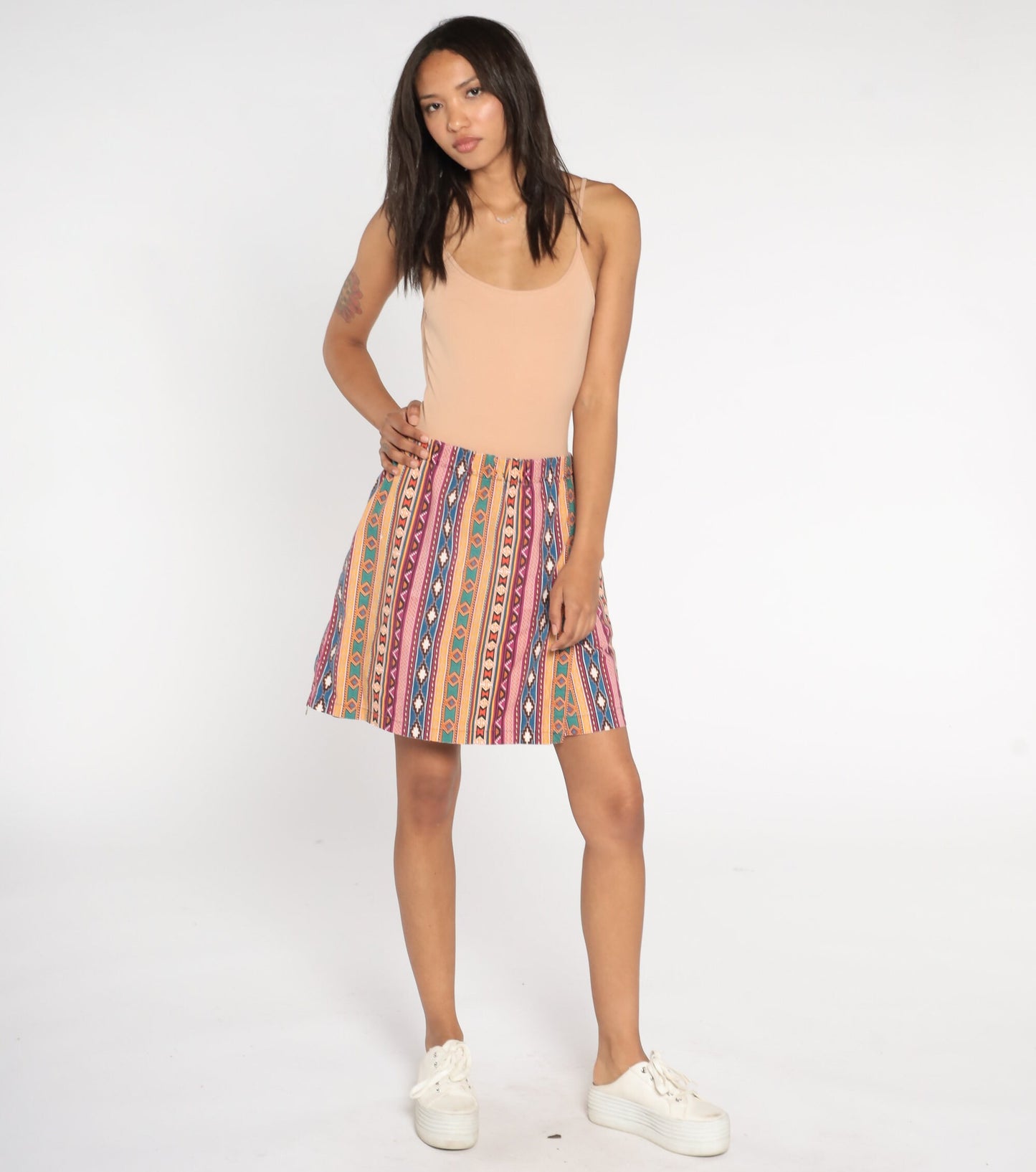 90s Southwestern Geometric Striped Mini Skort High Waisted Medium