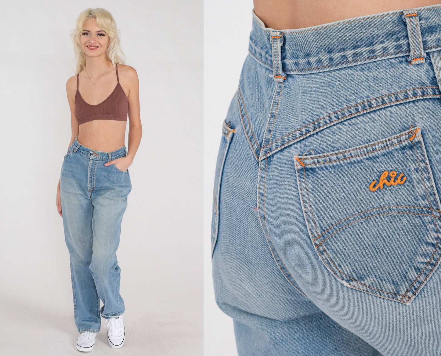 80s High Waisted Blue Denim Jeans Straight Leg Small S