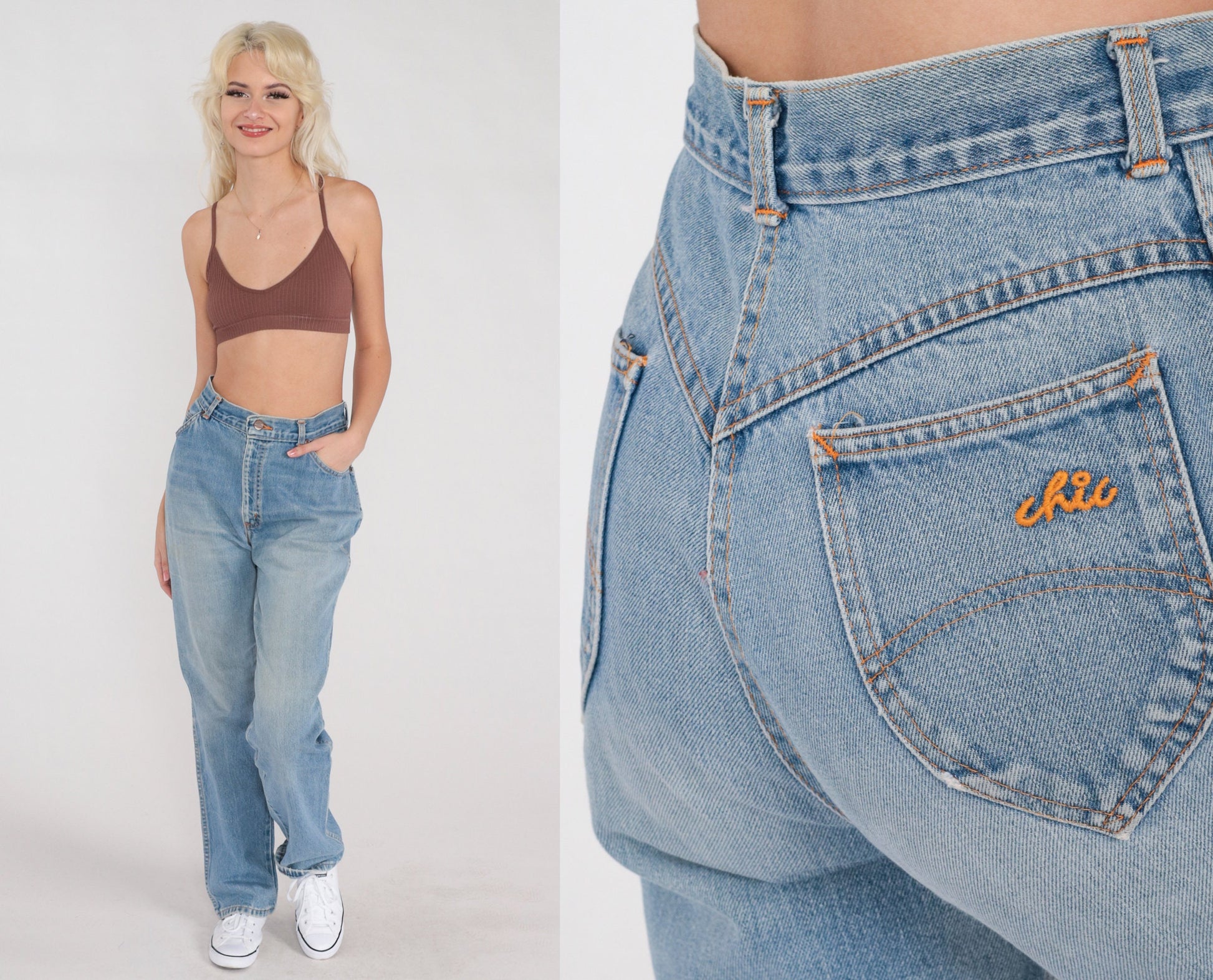 80s High Waisted Blue Denim Jeans Straight Leg Small S