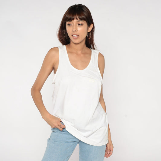 90s Speedo Tank Top White Graphic Sleeveless Swim Tee Large L