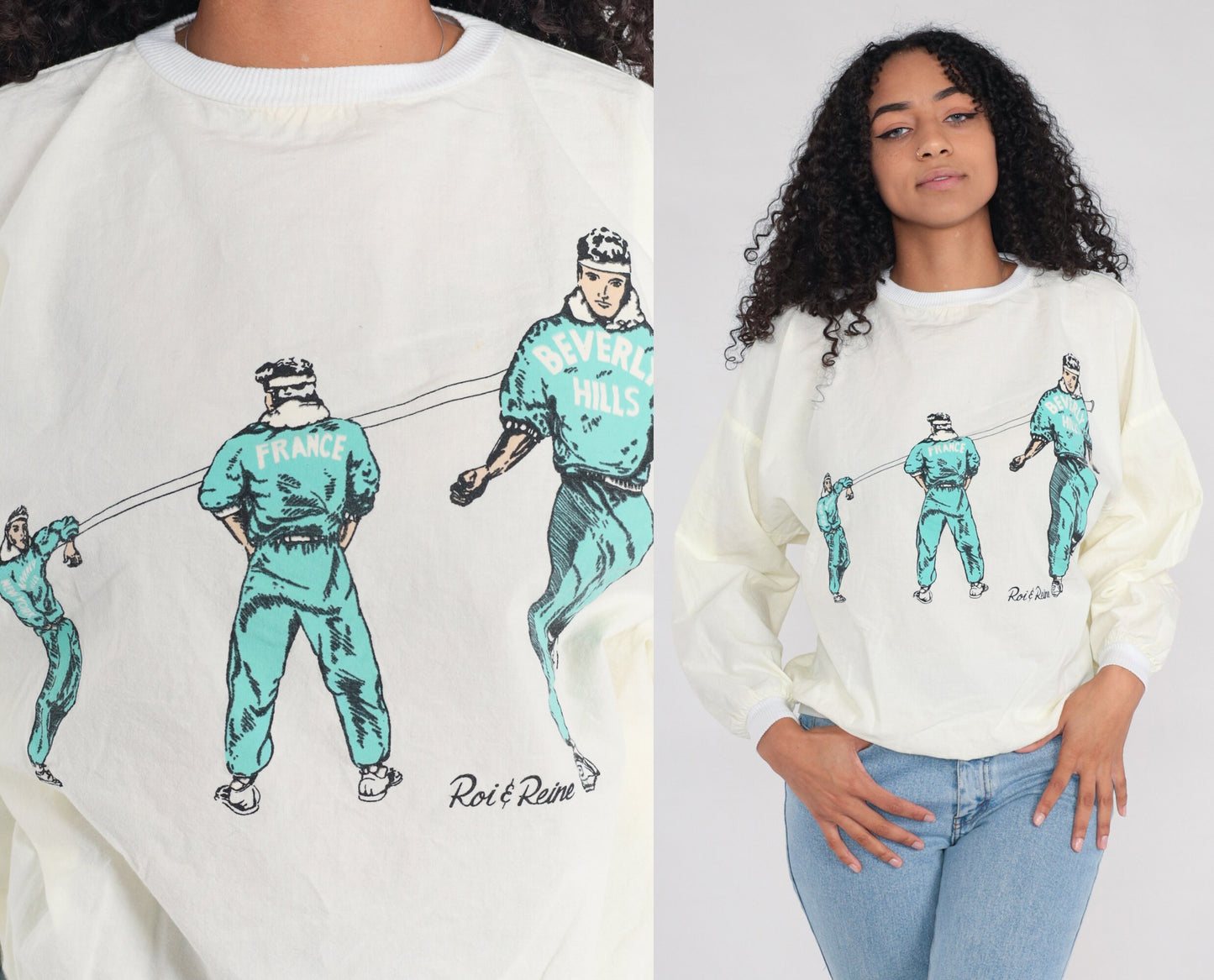 90s Roi & Reine Graphic Sports Shirt Yellow Cotton Long Sleeve Small