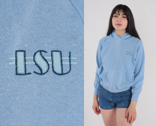 80s LSU Louisiana State University Hoodie Baby Blue Raglan Small