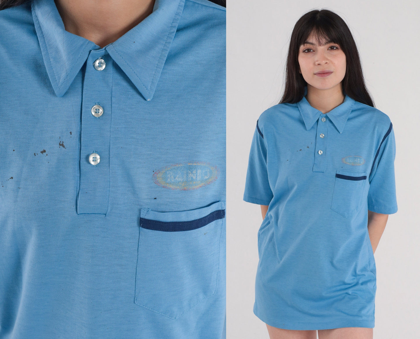 70s Rainbo Bread Blue Polo Shirt Medium M Vintage Collared