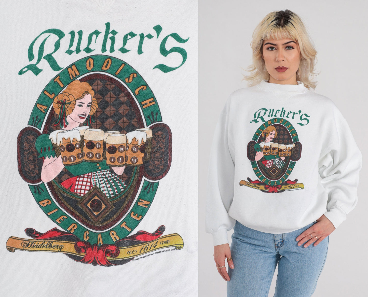 90s Rucker's Biergarten Pennsylvania Graphic Sweatshirt White Large