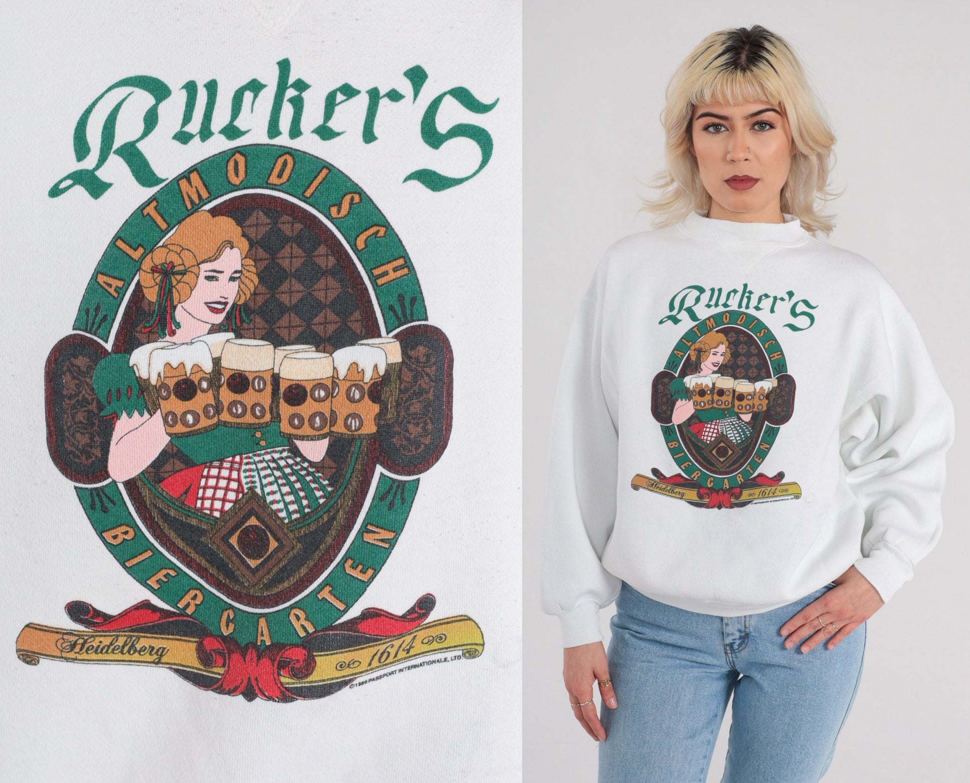 90s Rucker's Biergarten Pennsylvania Graphic Sweatshirt White Large