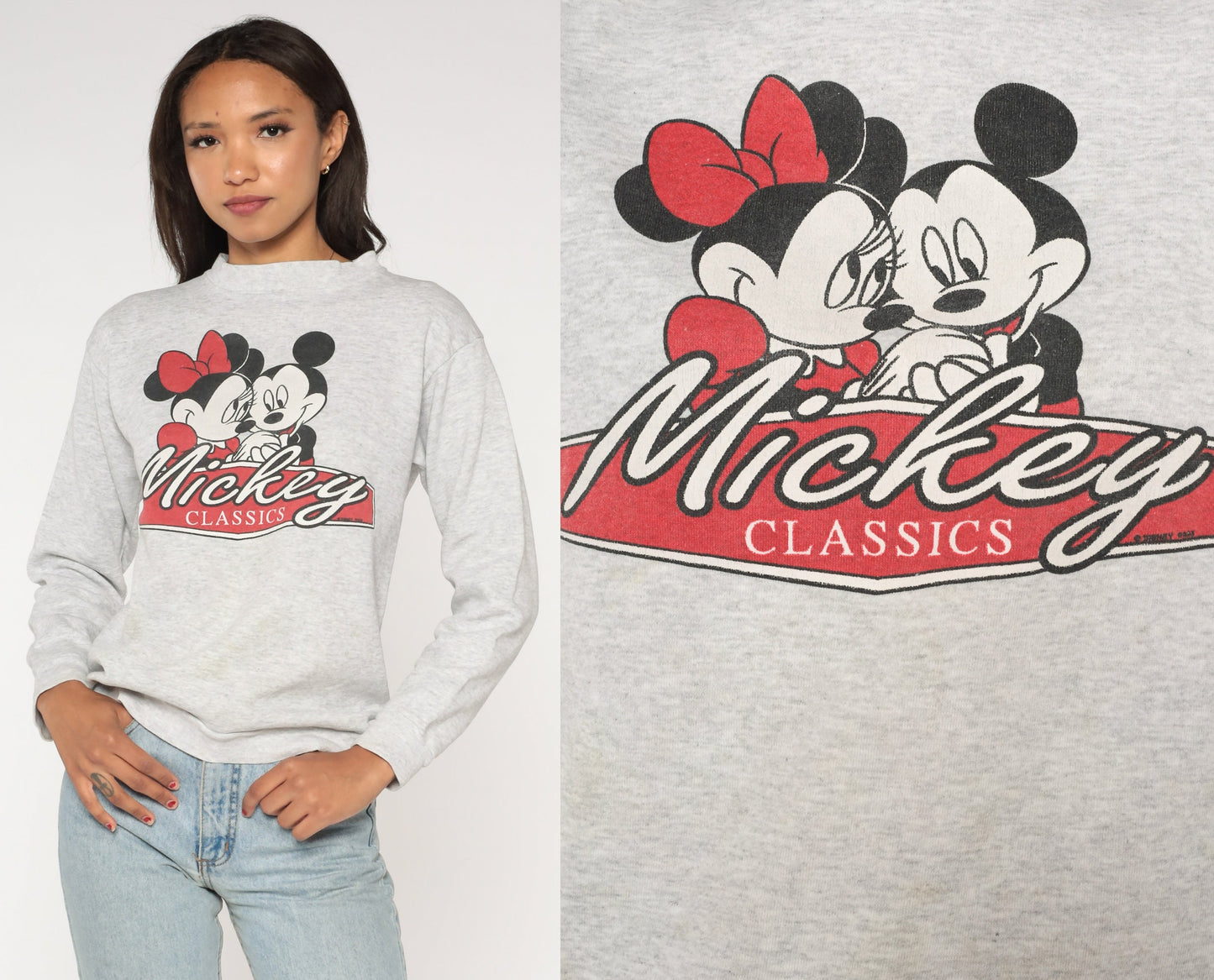 90s Disney Mickey Minnie Mouse Sweatshirt Heather Grey Cartoon Small S