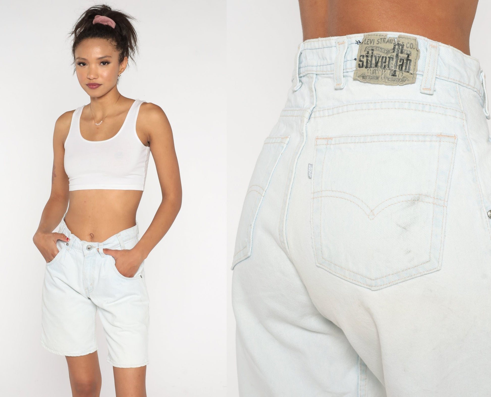 90s Levi's Silvertab Light Blue Denim Shorts High Rise Small
