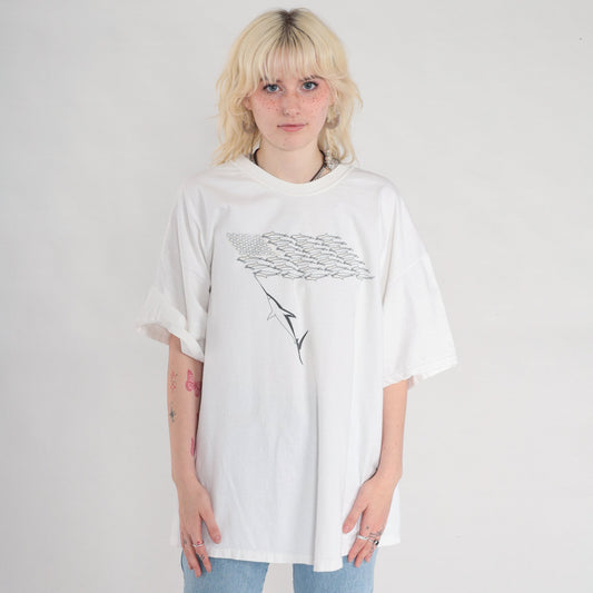 90s Fish Flag Graphic T-Shirt White Cotton Hanes XXL