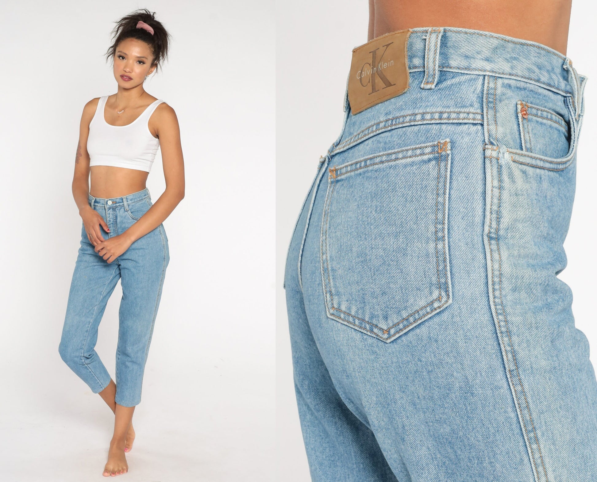 Calvin Klein 90s Mom Jeans Blue Denim High Waist Tapered Small 26