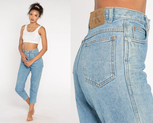 Calvin Klein 90s Mom Jeans Blue Denim High Waist Tapered Small 26