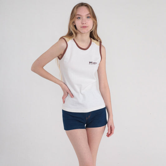 70s Harvey's Ski Surf Diving Orca Whale Tank Top White Ringer Small