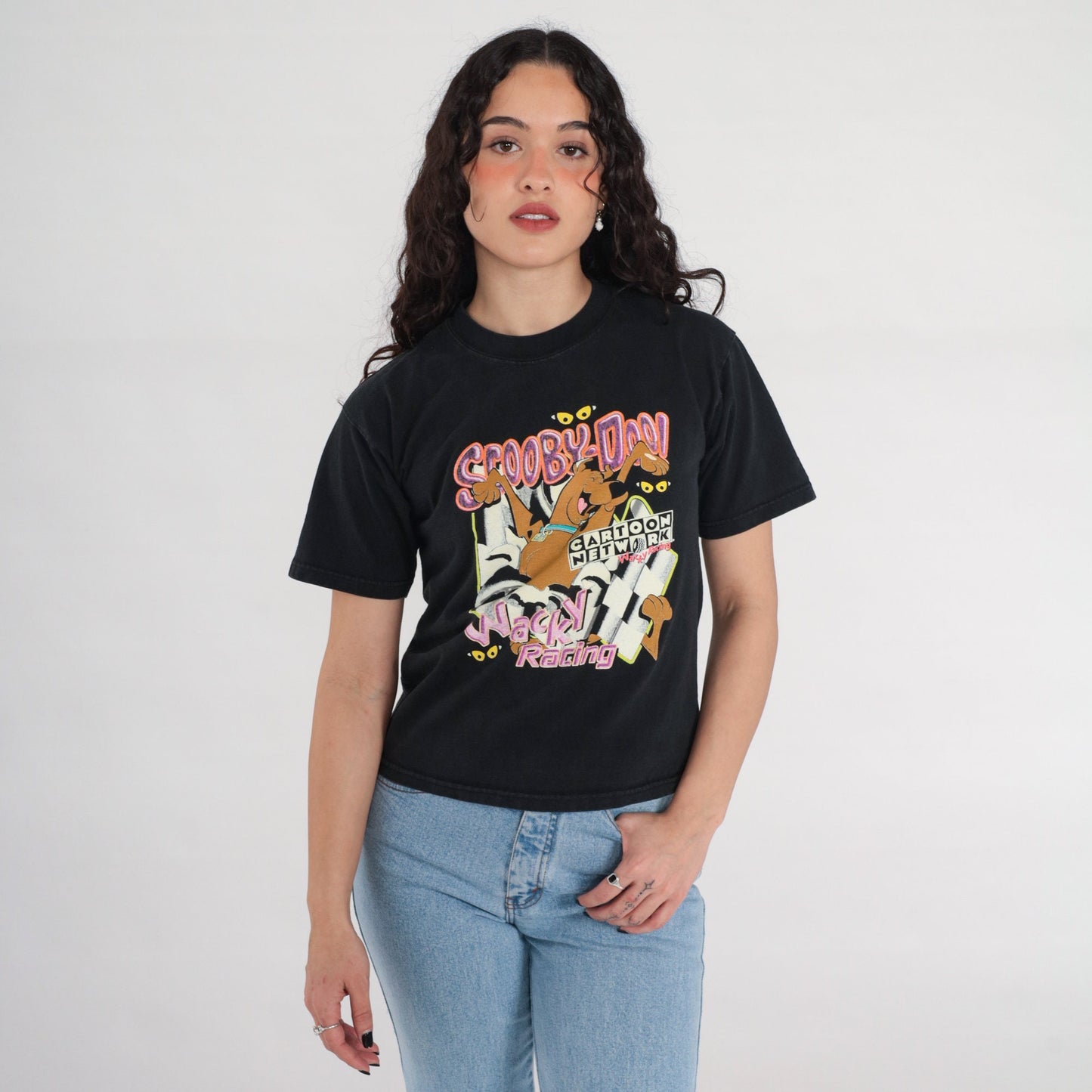 90s Scooby Doo Wacky Racing Cartoon Network Graphic Tee Black Cotton Medium