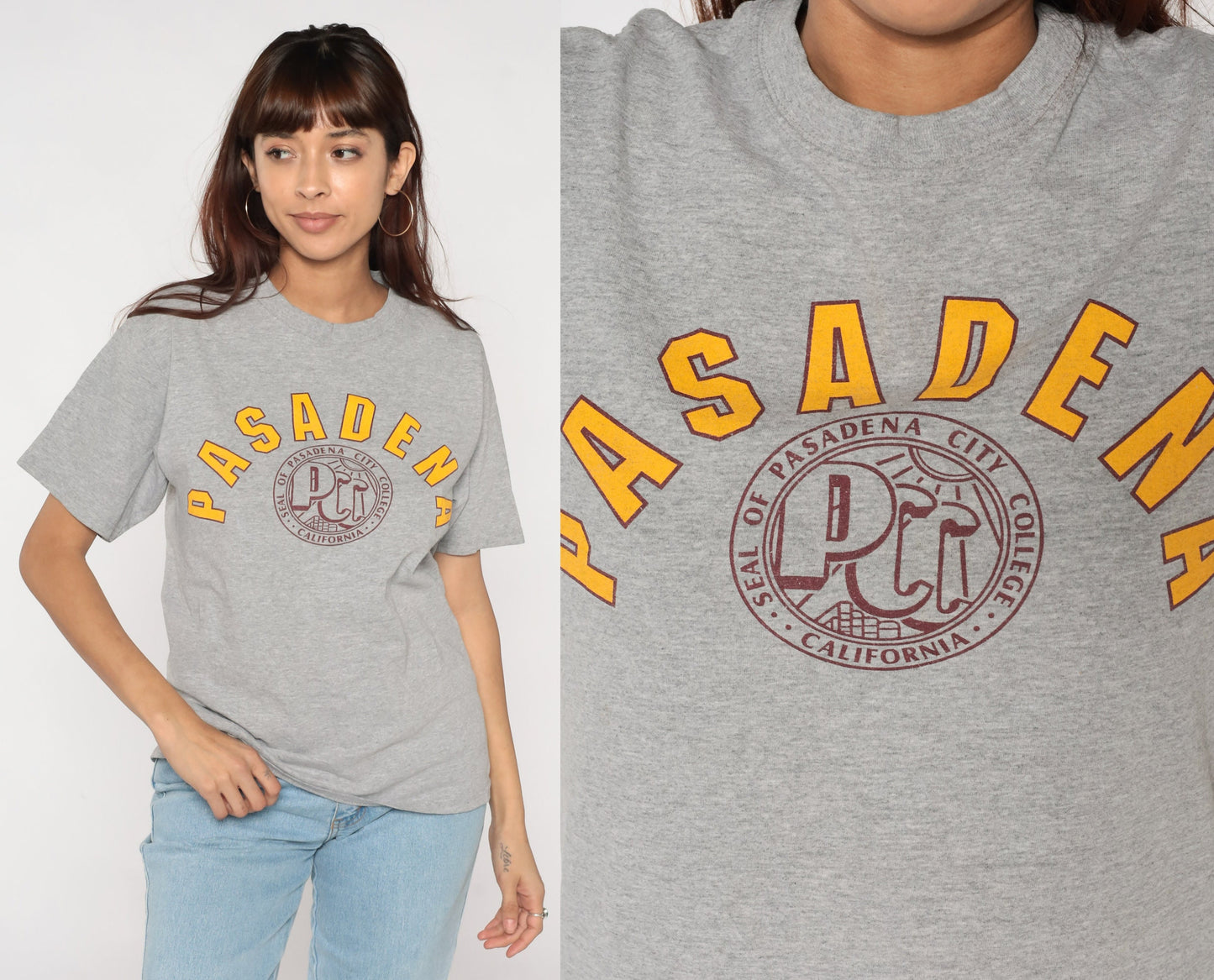 Y2K Pasadena City College Graphic Tee Heather Grey Los Angeles Medium M