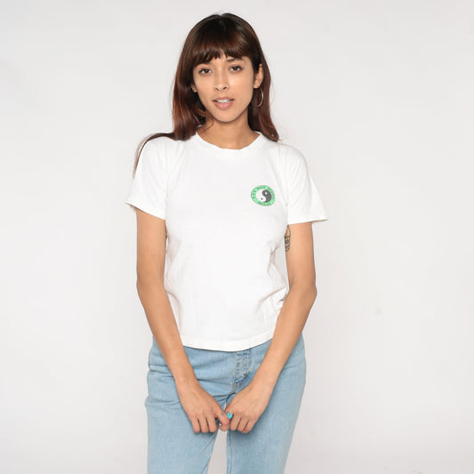 90s T&C Surf Designs Hawaiian Surf Gods Yin Yang Graphic Tee White Single Stitch XS