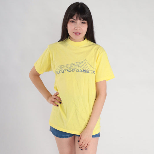 90s Diamond Head Climbers Hui Hawaii Graphic T-Shirt Yellow Single Stitch Small