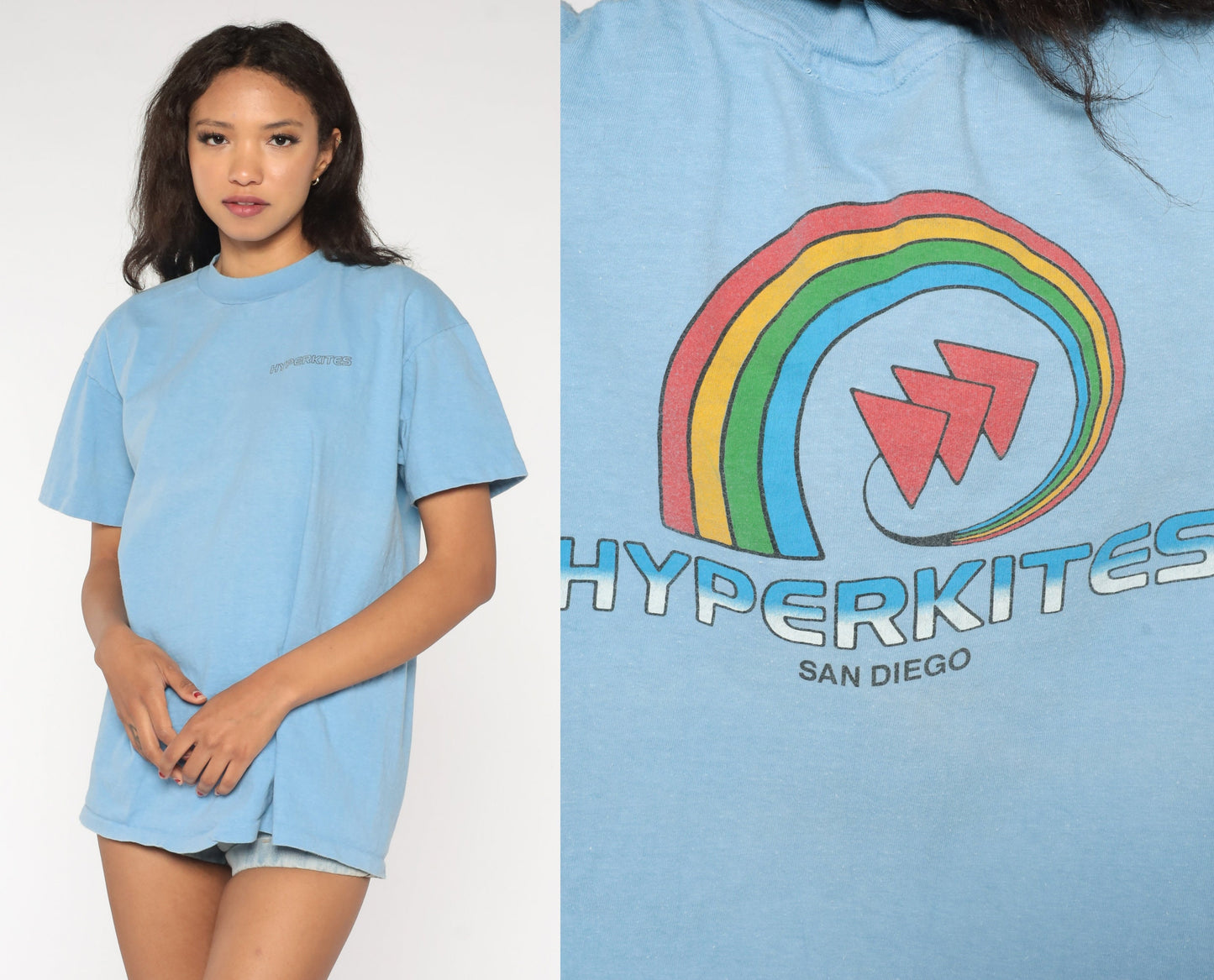 80s Hyperkites San Diego Graphic T-Shirt Blue Cotton Single Stitch Extra Large