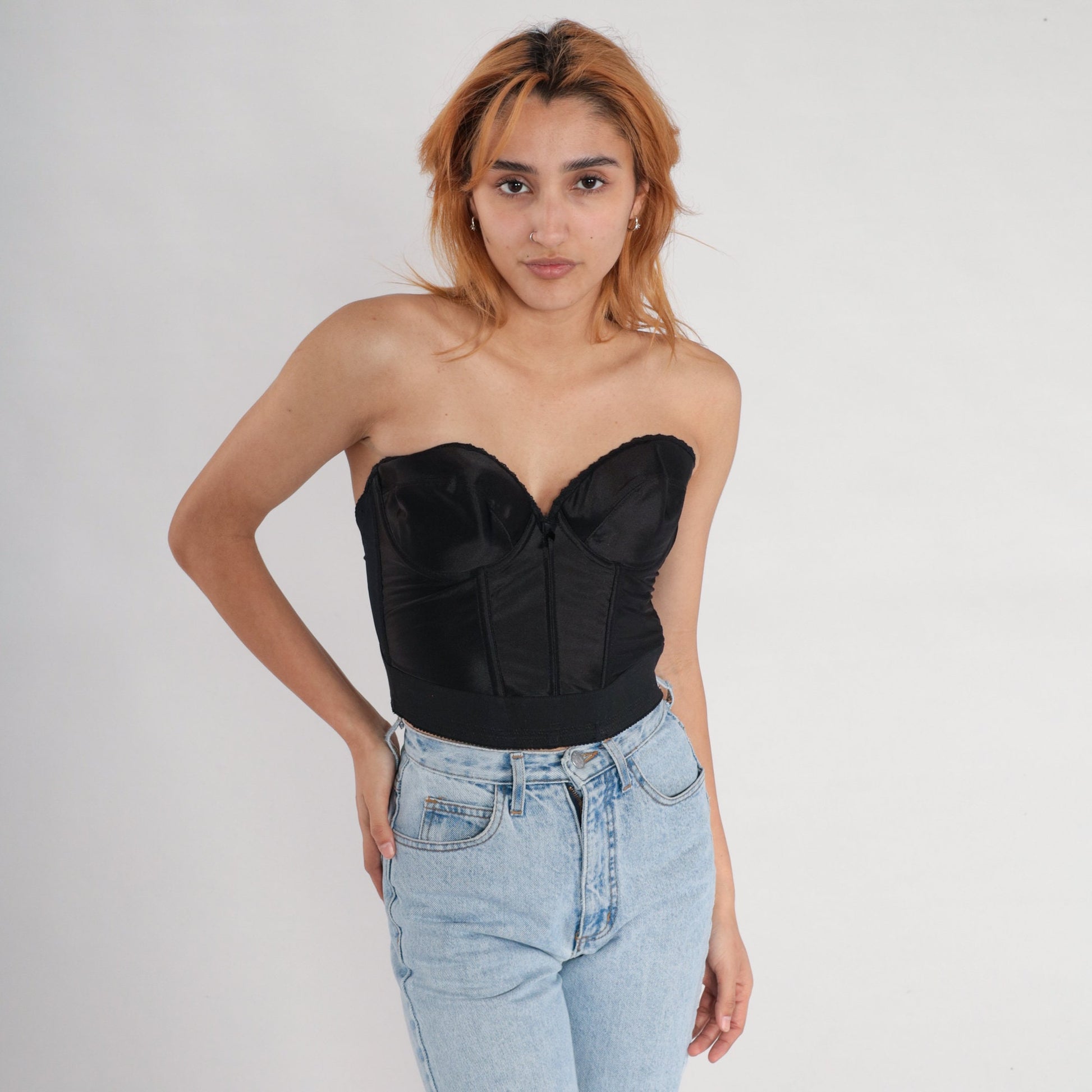 80s Backless by Smoothie Black Boned Bustier Strapless Sweetheart Corset 36C