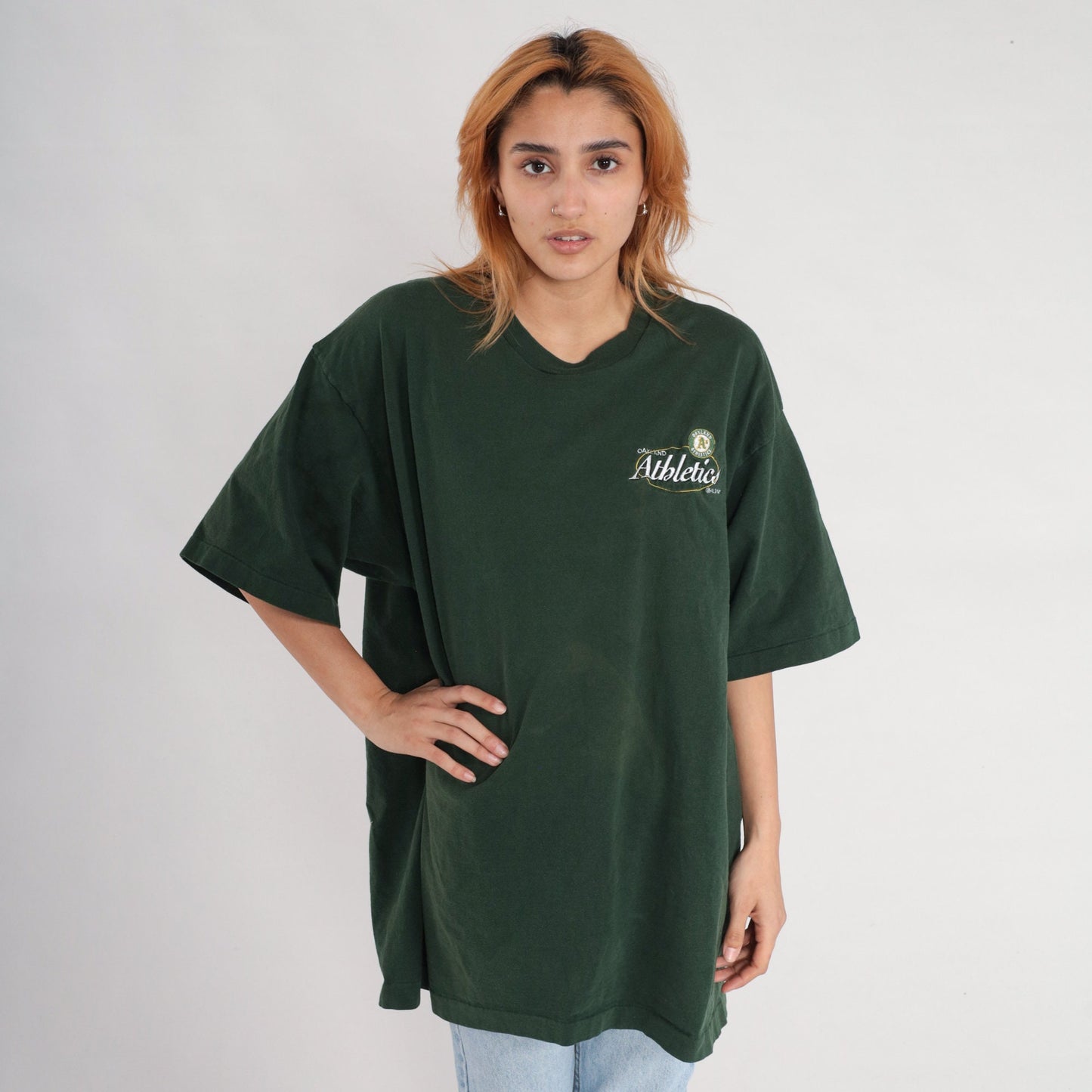 90s Oakland Athletics MLB Baseball T-Shirt Green Cotton XXL