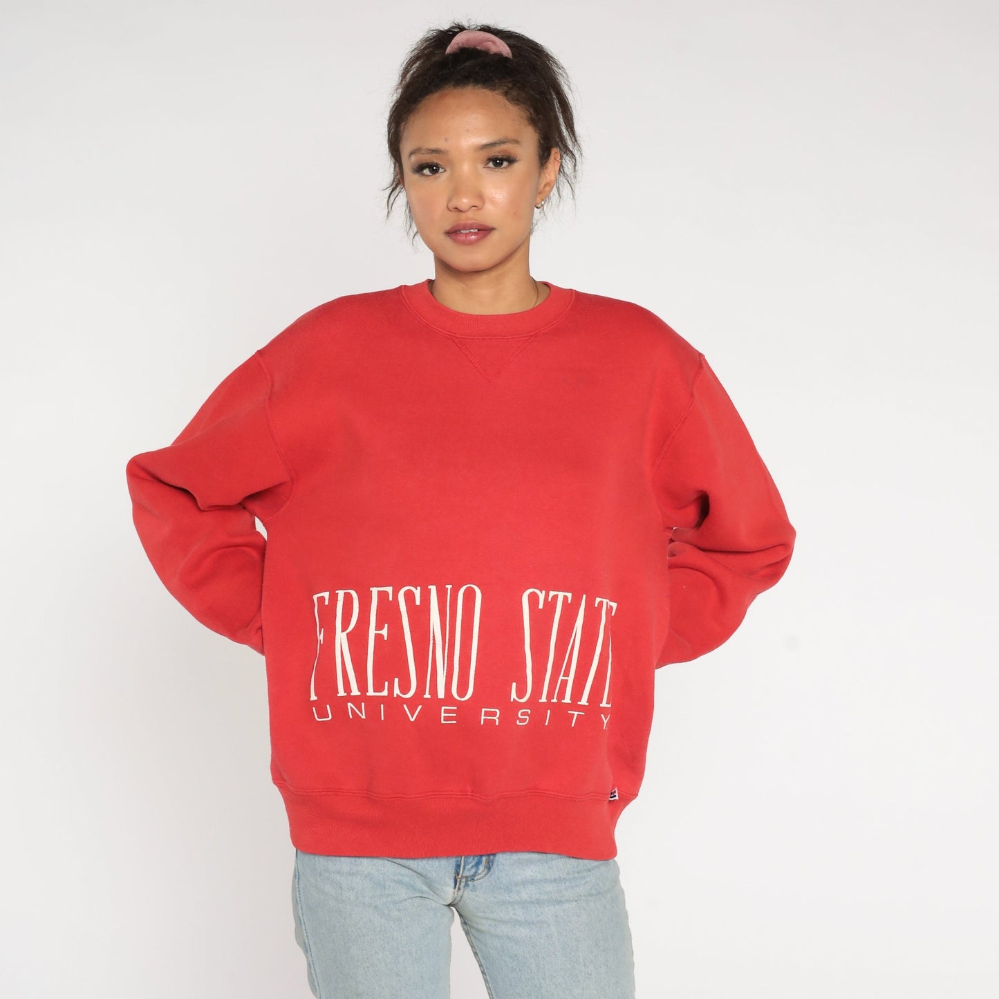 90s Fresno State University Russell Sweatshirt Red Graphic Crewneck Large