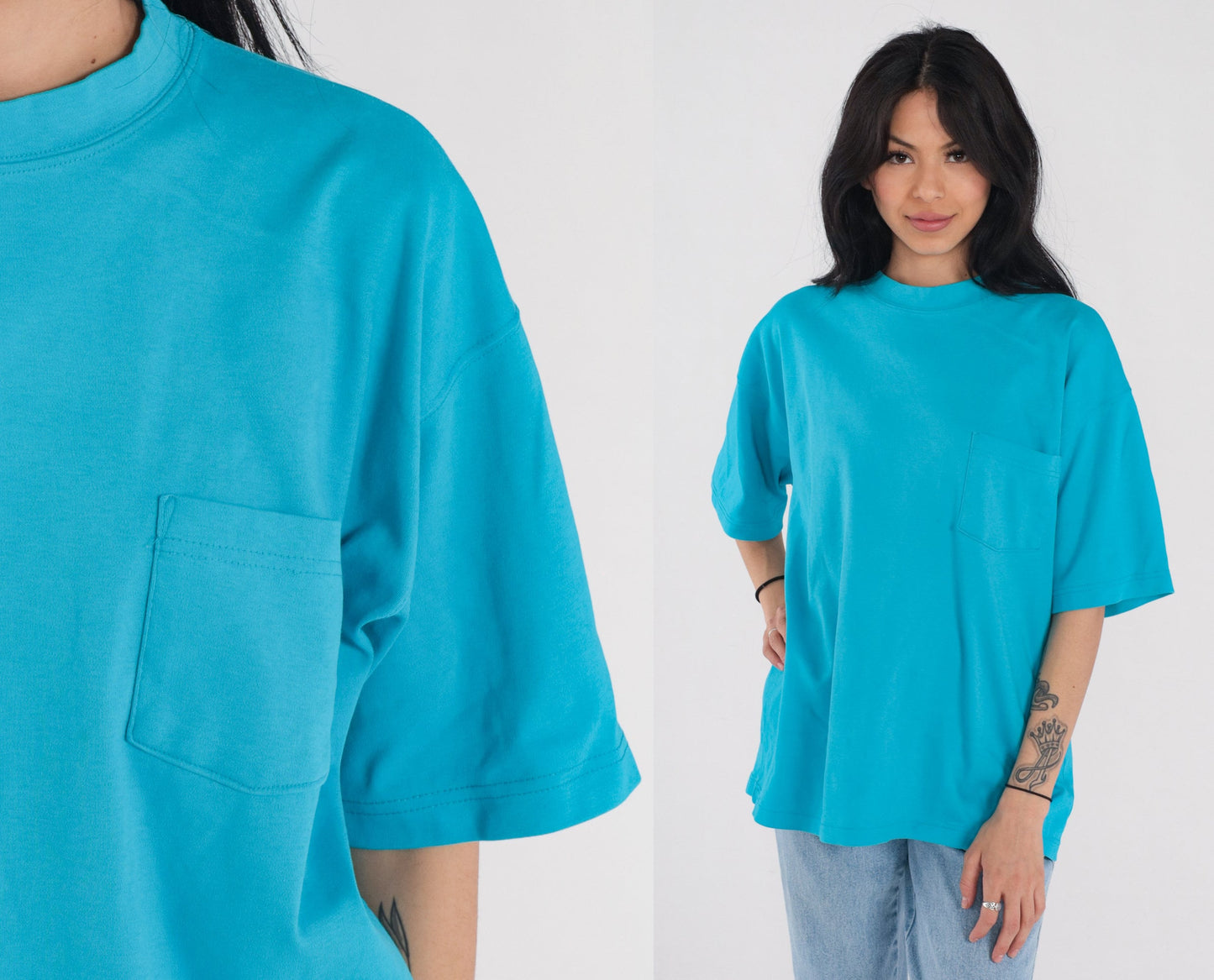 Y2K Eddie Bauer Pocket T-Shirt Blue Cotton Crewneck Medium