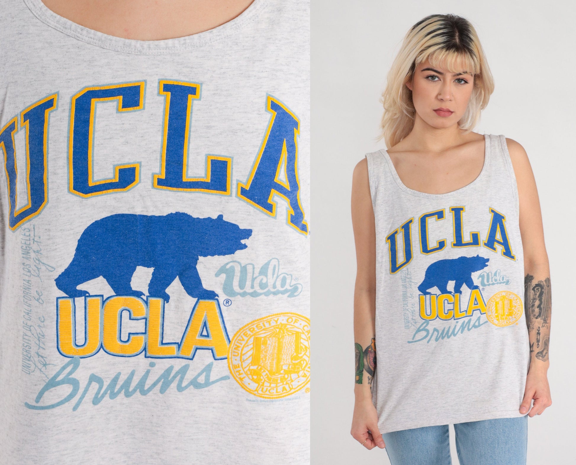 90s UCLA Bruins Tank Top Grey Graphic Single Stitch Extra Large XL