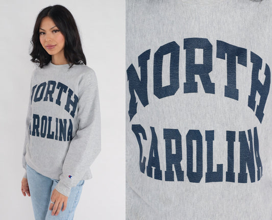 00s Champion North Carolina Crewneck Sweatshirt Grey Graphic Small S