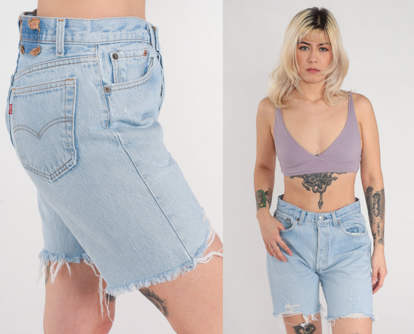 90s Levi's Light Wash Denim Cutoff Shorts High Waist Frayed Medium