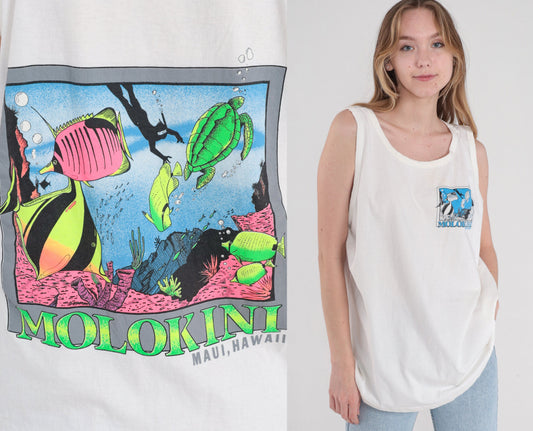 90s Molokini Maui Tank Top Tropical Fish Graphic Tee XL
