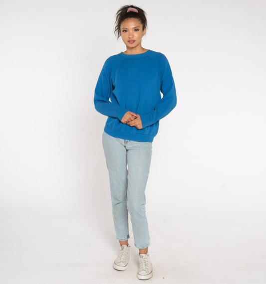 80s Tultex Blue Crewneck Sweatshirt Raglan Sleeve Vintage Large L