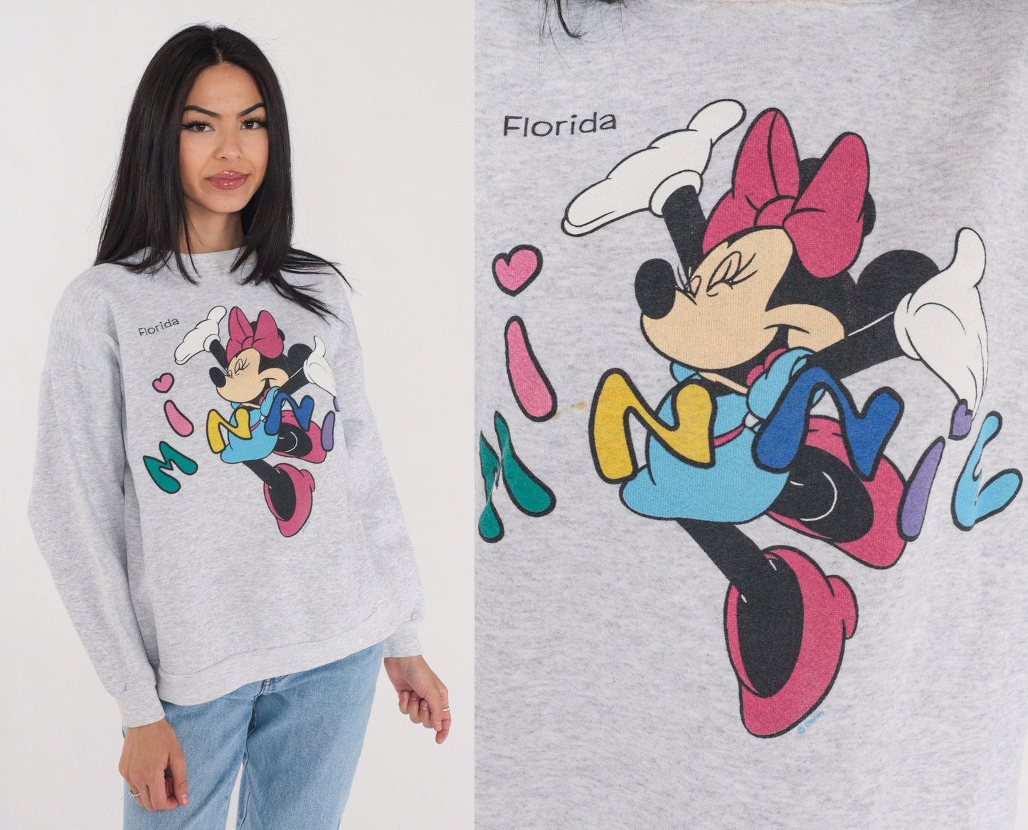 90s Minnie Mouse Disney Florida Sweatshirt Grey Graphic Crewneck Large L