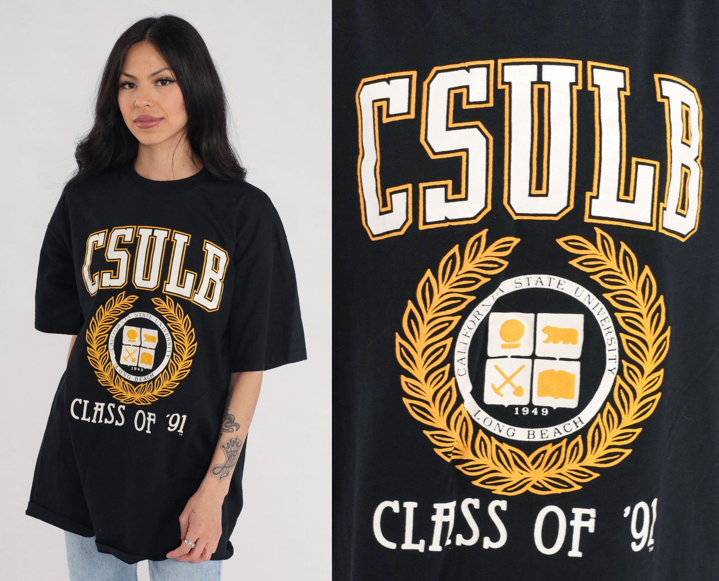 1991 California State University Long Beach Class of '91 Graphic T-Shirt Black Extra Large XL