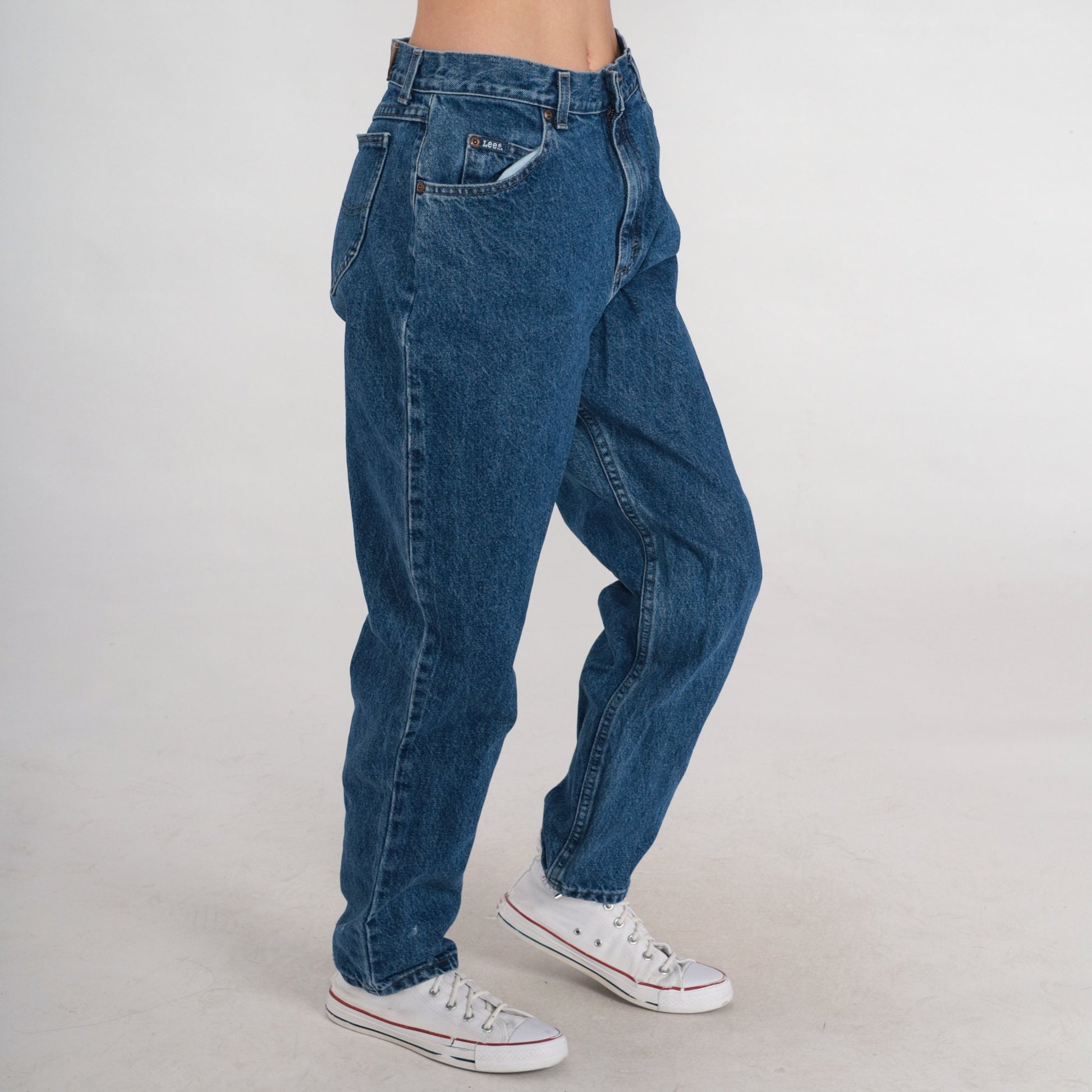 90s Lee High Waist Mom Jeans Dark Wash Straight Leg Denim Large