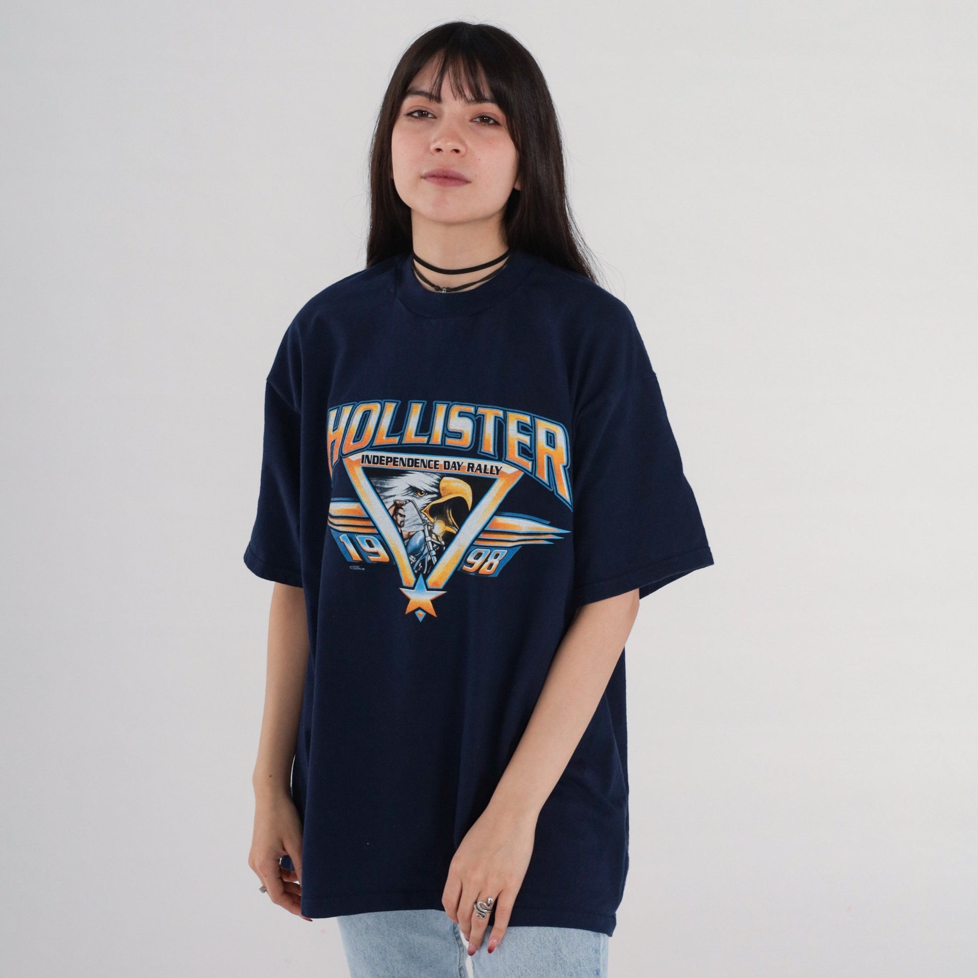 1998 Hollister Independence Rally Biker Tee Navy Blue Cotton Extra Large