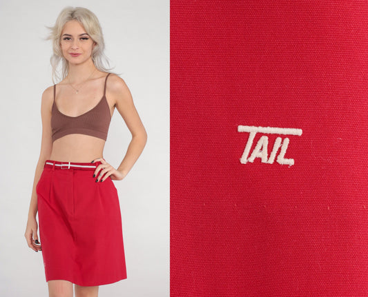 80s Tail Red Mini Skirt Preppy Golf Straight High Waisted Small