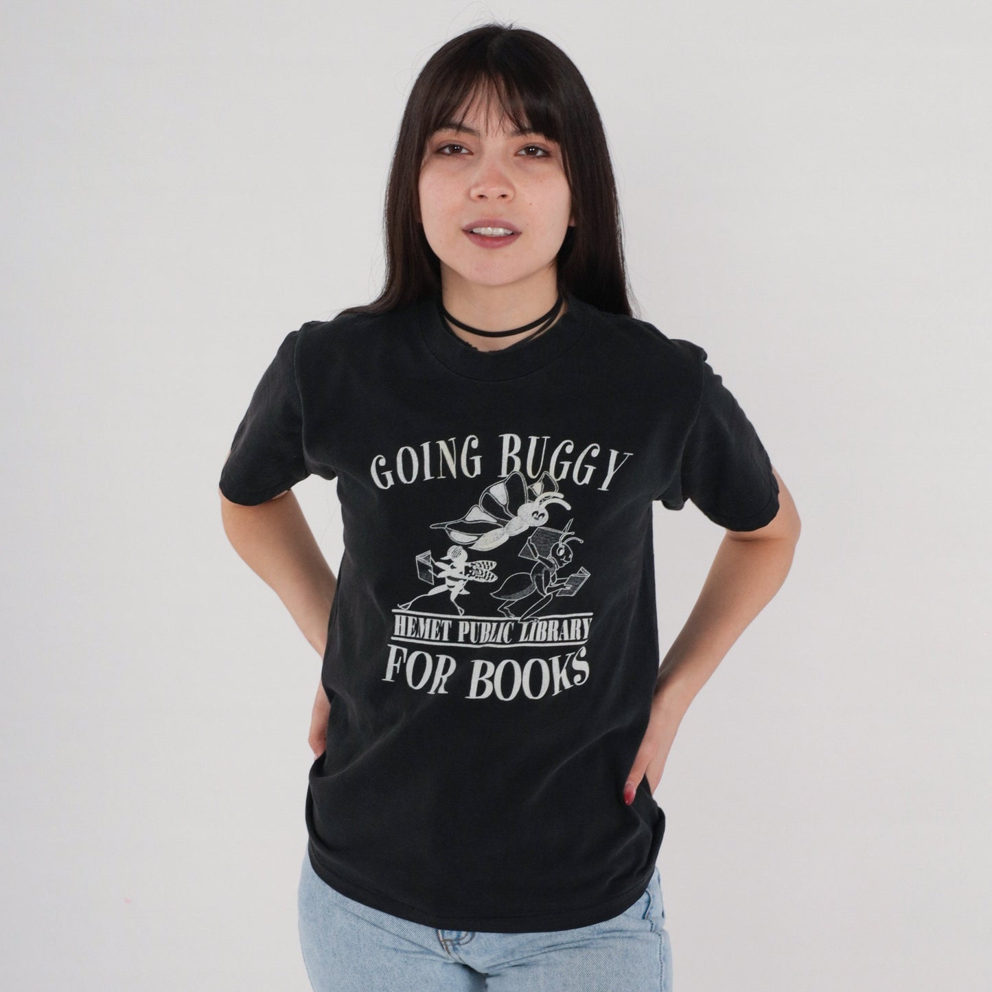 90s Hemet Public Library Graphic Tee Going Buggy For Books Small