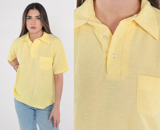 70s Carolina Pacific Yellow Polo Shirt Button-Up Short Sleeve Medium Large