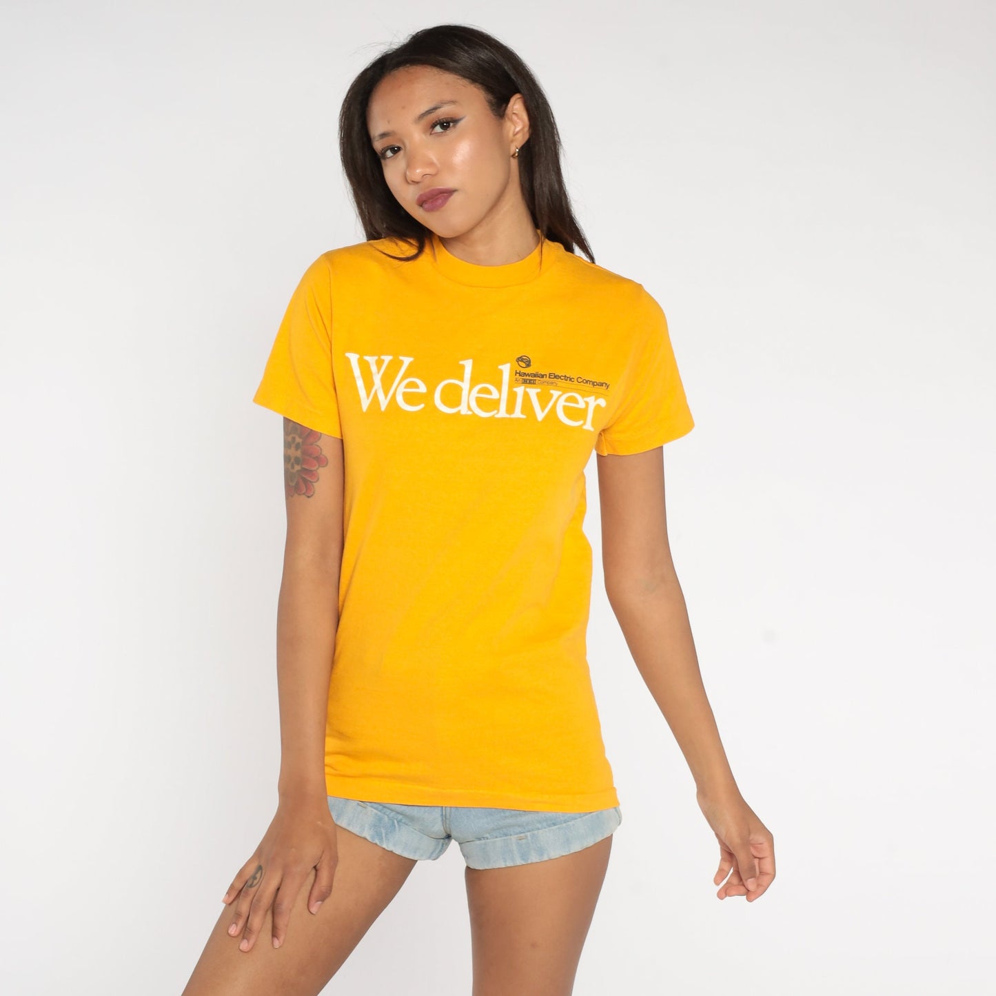 80s Hawaiian Electric Company We Deliver T Shirt Yellow Cotton Extra Small