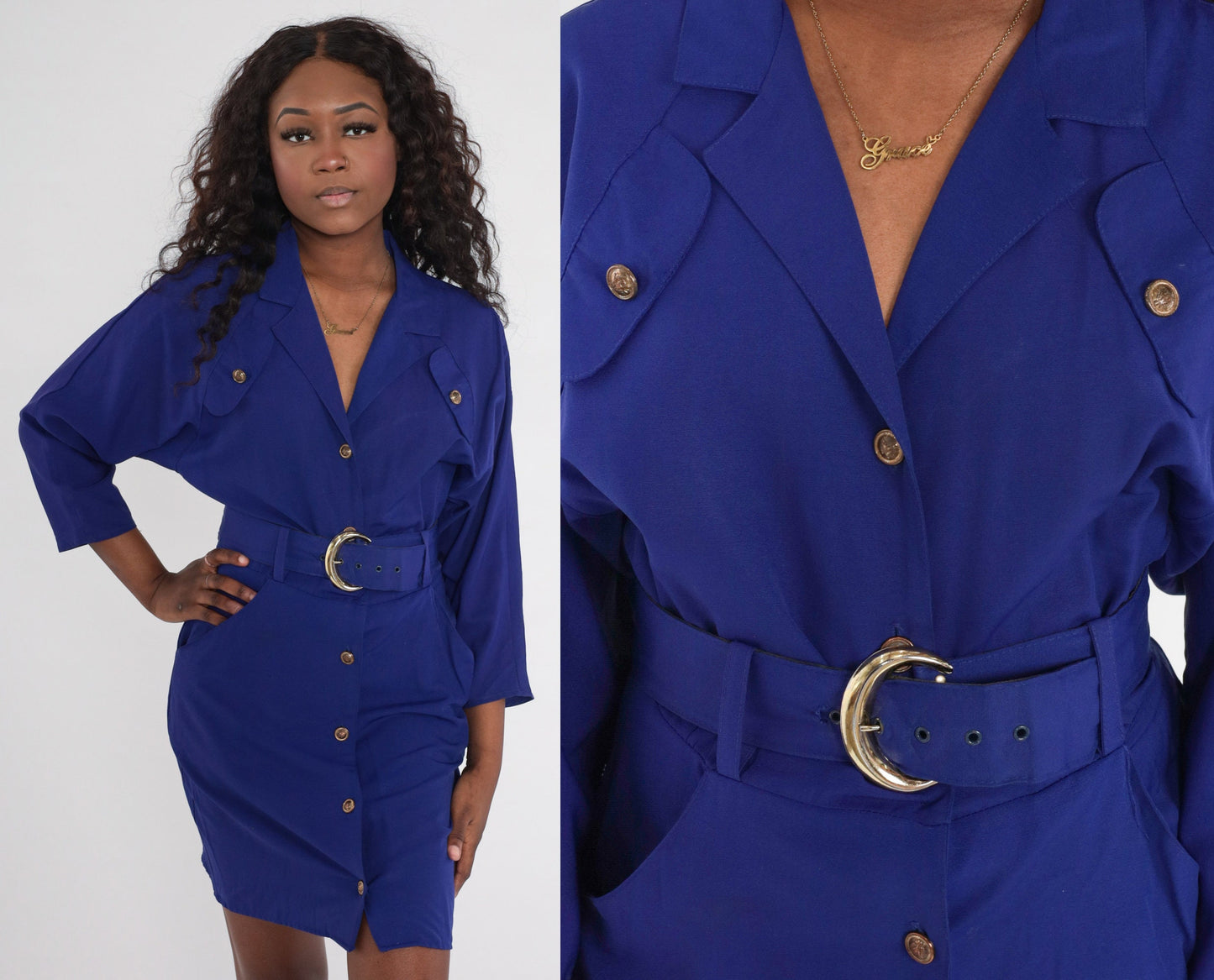 90s Purple Mini Dress Button-Up Sheath Dolman Sleeve Belted Medium