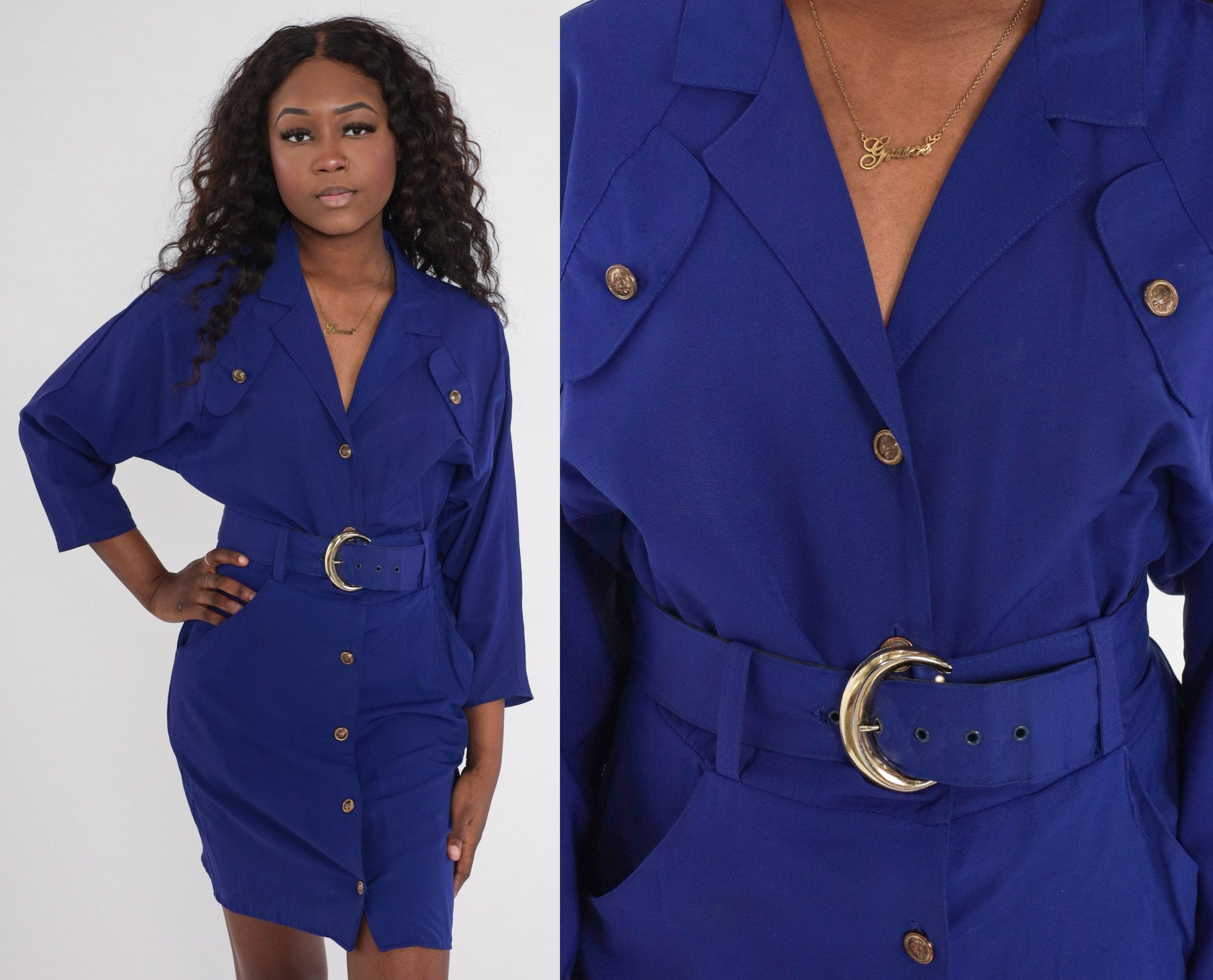 90s Purple Mini Dress Button-Up Sheath Dolman Sleeve Belted Medium