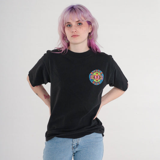 90s Bugle Boy Neon Spellout Graphic T-Shirt Black Cotton Medium