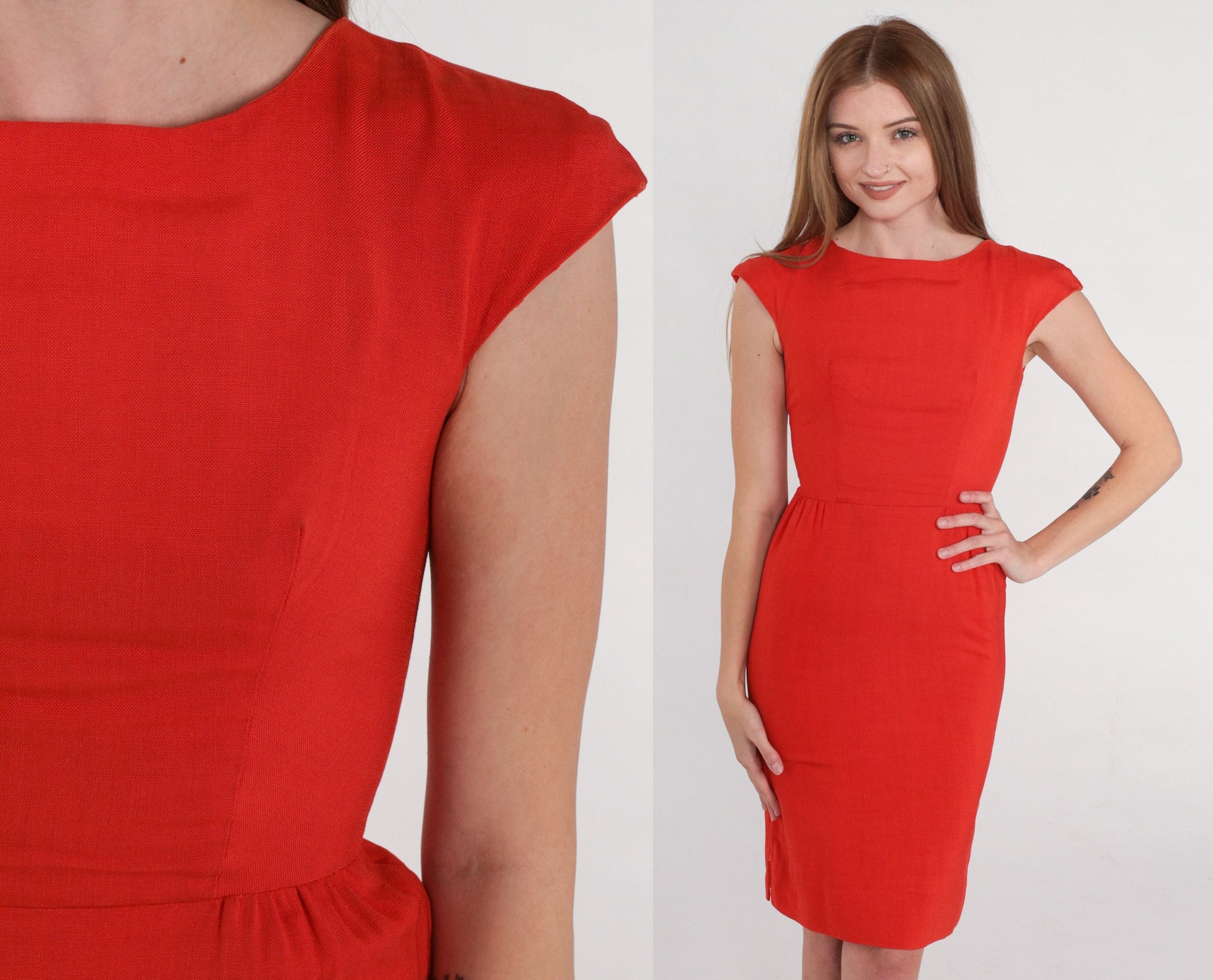1960s Red Pencil Dress Cap Sleeve Mini Wiggle Sheath Cocktail XXS