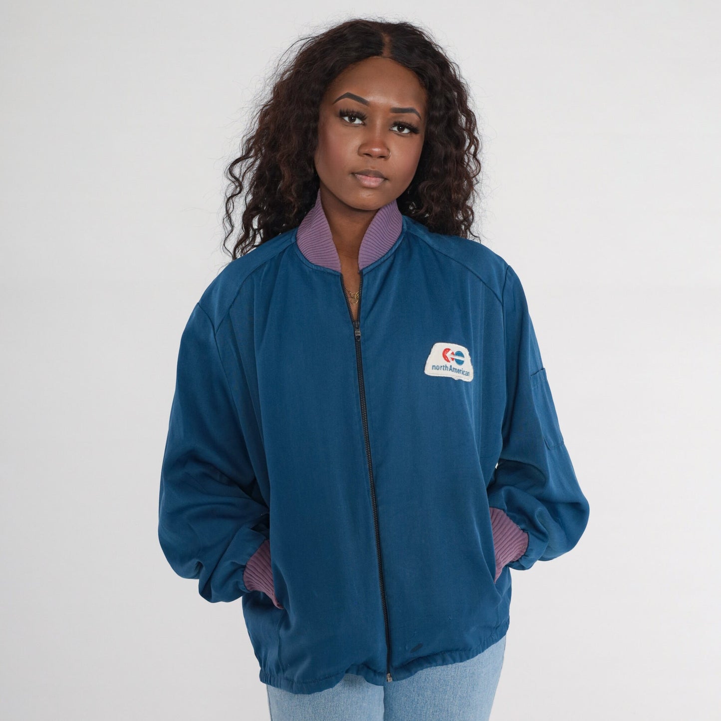 80s North American Van Lines Trucker Jacket Navy Workwear Medium