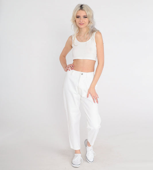 90s White Tapered Mom Jeans High Rise Cotton Denim Small 28