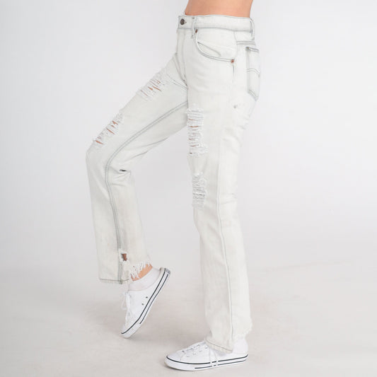 00s Levi's 517 Bootcut Jeans Light Grey Distressed Ripped Denim Small 28