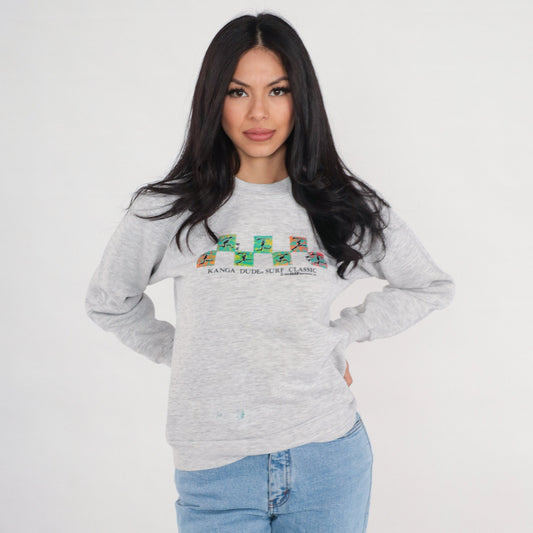 90s Kanga Dude Surf Classic Sweatshirt Heather Grey Raglan XS